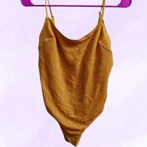 H&M holiday sparkly glitter bodysuit Christmas new years in gold size medium.